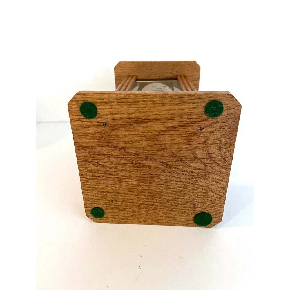 Vintage 80s Oak Wood Etched Glass Bird Lantern Tea Light Candle Holder Handmade